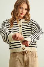 Load image into Gallery viewer, MIOU MUSE - BROWN STRIPED BUTTON FRONT CARDIGAN