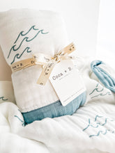 Load image into Gallery viewer, Coca + B. - Nautical Surfer Wave Organic Bamboo Blanket