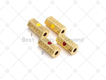 Load image into Gallery viewer, BestBeads&Beyond - Happy Word with Yellow/Red Enamel Heart On Hexagon Shape Large Hole Tube Spacer Beads, 18K Gold Filled Beads, Tube Spacer,11x20mm, Sku#Y529: 1 Yellow Heart / 1pc