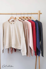 Load image into Gallery viewer, OAT COLLECTIVE - PREMIUM BASIC Cropped Thermal Vintage Pullover: WASHED CRANBERRY / L