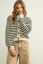 Load image into Gallery viewer, MIOU MUSE - BROWN STRIPED BUTTON FRONT CARDIGAN