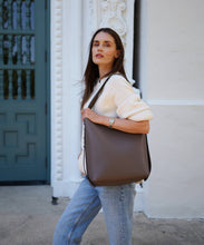 Load image into Gallery viewer, AALLYN - Jolina Bucket Tote - Leather: Wood Berry/Silver