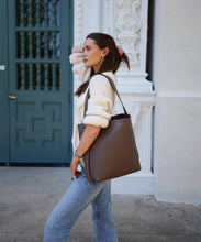Load image into Gallery viewer, AALLYN - Jolina Bucket Tote - Leather: Wood Berry/Silver