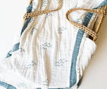 Load image into Gallery viewer, Coca + B. - Nautical Surfer Wave Organic Bamboo Blanket