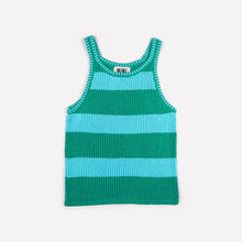 Load image into Gallery viewer, GiGi Knitwear - Mesh Cotton Tank Top in Turquoise and Green Stripe
