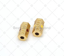 Load image into Gallery viewer, BestBeads&Beyond - Happy Word with Yellow/Red Enamel Heart On Hexagon Shape Large Hole Tube Spacer Beads, 18K Gold Filled Beads, Tube Spacer,11x20mm, Sku#Y529: 1 Yellow Heart / 1pc