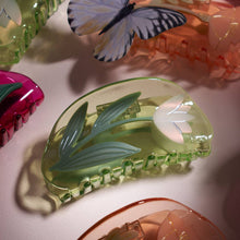 Load image into Gallery viewer, WINONA IRENE - Lotus Flower Hair Claw in Clear Green Acetate