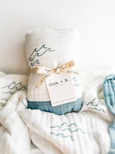 Load image into Gallery viewer, Coca + B. - Nautical Surfer Wave Organic Bamboo Blanket
