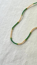 Load image into Gallery viewer, recycled lovers - 006 - Beaded Necklace Green/Gold: Length - 15"