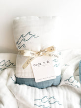 Load image into Gallery viewer, Coca + B. - Nautical Surfer Wave Organic Bamboo Blanket