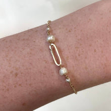 Load image into Gallery viewer, Elysium Jewelry - Oval and Pearl Bracelet: Gold Filled
