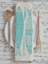 Load image into Gallery viewer, Hearth and Harrow - Sardines Tea Towel in Mint Green
