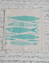 Load image into Gallery viewer, Hearth and Harrow - Sardines Tea Towel in Mint Green
