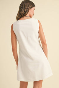 MIOU MUSE -  LINEN SQUARE NECK MINI DRESS
