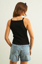 Load image into Gallery viewer, MIOU MUSE - BLACK SQUARE NECK RIBBED TANK TOP
