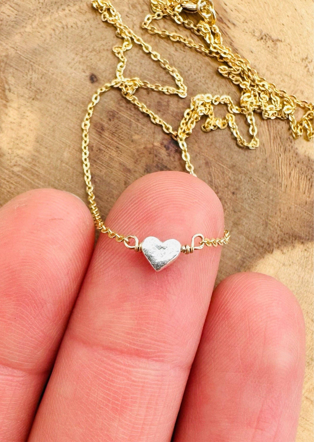 Notions of Lovely - Pixie Heart Necklace - 14k Gold Fill & Fine Silver: 16”