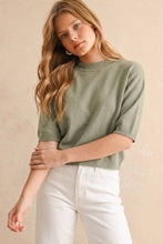 Load image into Gallery viewer, MIOU MUSE - T3675   SHORT SLEEVE SWEATER TOP: SAGE BUTTER / M
