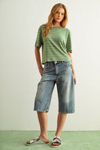 Load image into Gallery viewer, MIOU MUSE - GREEN STRIPE COTTON LINEN TOP
