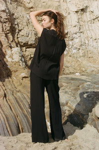 a.ren -Cotton Gauze Wide Leg Pants- Black