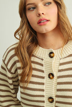 Load image into Gallery viewer, MIOU MUSE - BROWN STRIPED BUTTON FRONT CARDIGAN
