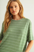 Load image into Gallery viewer, MIOU MUSE - GREEN STRIPE COTTON LINEN TOP
