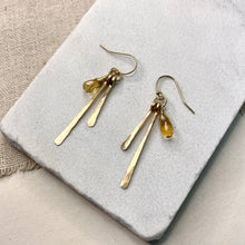 Load image into Gallery viewer, Elysium Jewelry - Hammered Fringe and Stone Earrings: Gold Filled / Herkimer Diamond
