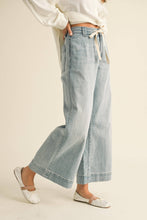 Load image into Gallery viewer, MIOU MUSE -WASHED DENIM WITH TIE FRONT PANTS
