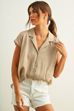 Load image into Gallery viewer, MIOU MUSE - Baby Blue - BUTTON DOWN CAP SLEEVE SHIRT
