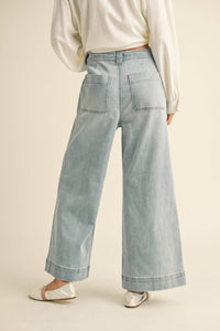 MIOU MUSE -WASHED DENIM WITH TIE FRONT PANTS