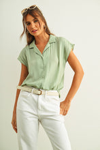 Load image into Gallery viewer, MIOU MUSE - Cream BUTTON DOWN CAP SLEEVE SHIRTS
