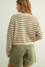 Load image into Gallery viewer, MIOU MUSE - BROWN STRIPED BUTTON FRONT CARDIGAN
