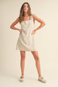 MIOU MUSE -  LINEN SQUARE NECK MINI DRESS