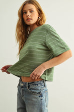 Load image into Gallery viewer, MIOU MUSE - GREEN STRIPE COTTON LINEN TOP
