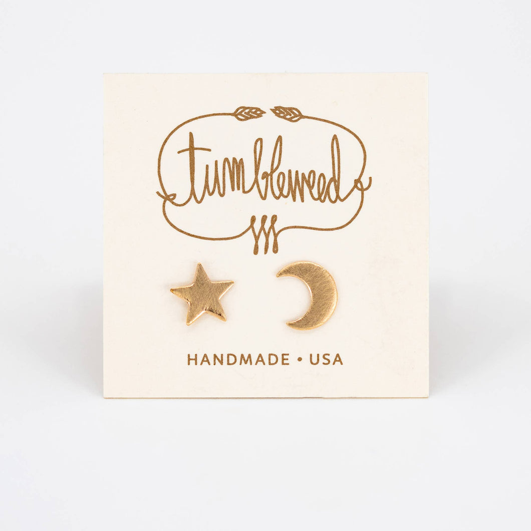 Tumbleweed - Stars & Moon Studs: Sterling Silver