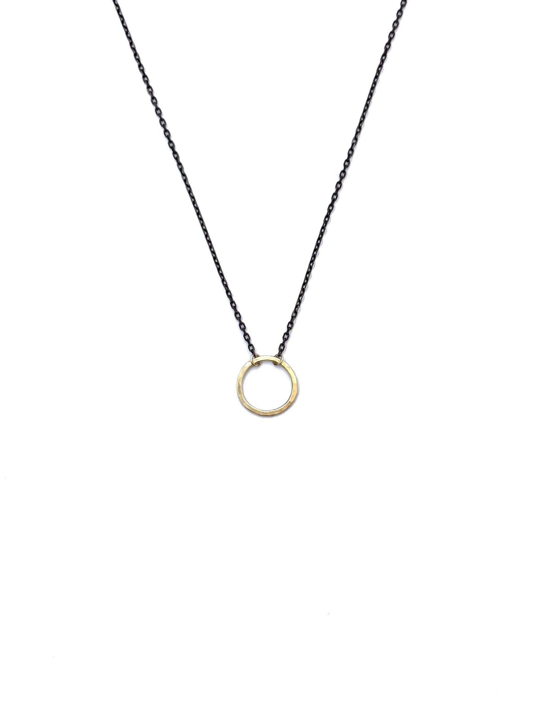CLP Jewelry - 14k Hammered Circle on Oxidized Silver Chain