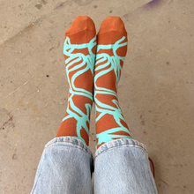 Load image into Gallery viewer, Jenny Pennywood - Crew Socks - River - Aquamarine &amp; Carmel
