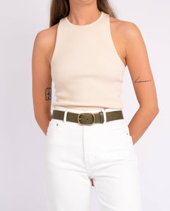 Amsterdam Heritage - Marin Gold Oval Buckle Belt Camel- M/L