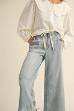 Load image into Gallery viewer, MIOU MUSE -WASHED DENIM WITH TIE FRONT PANTS
