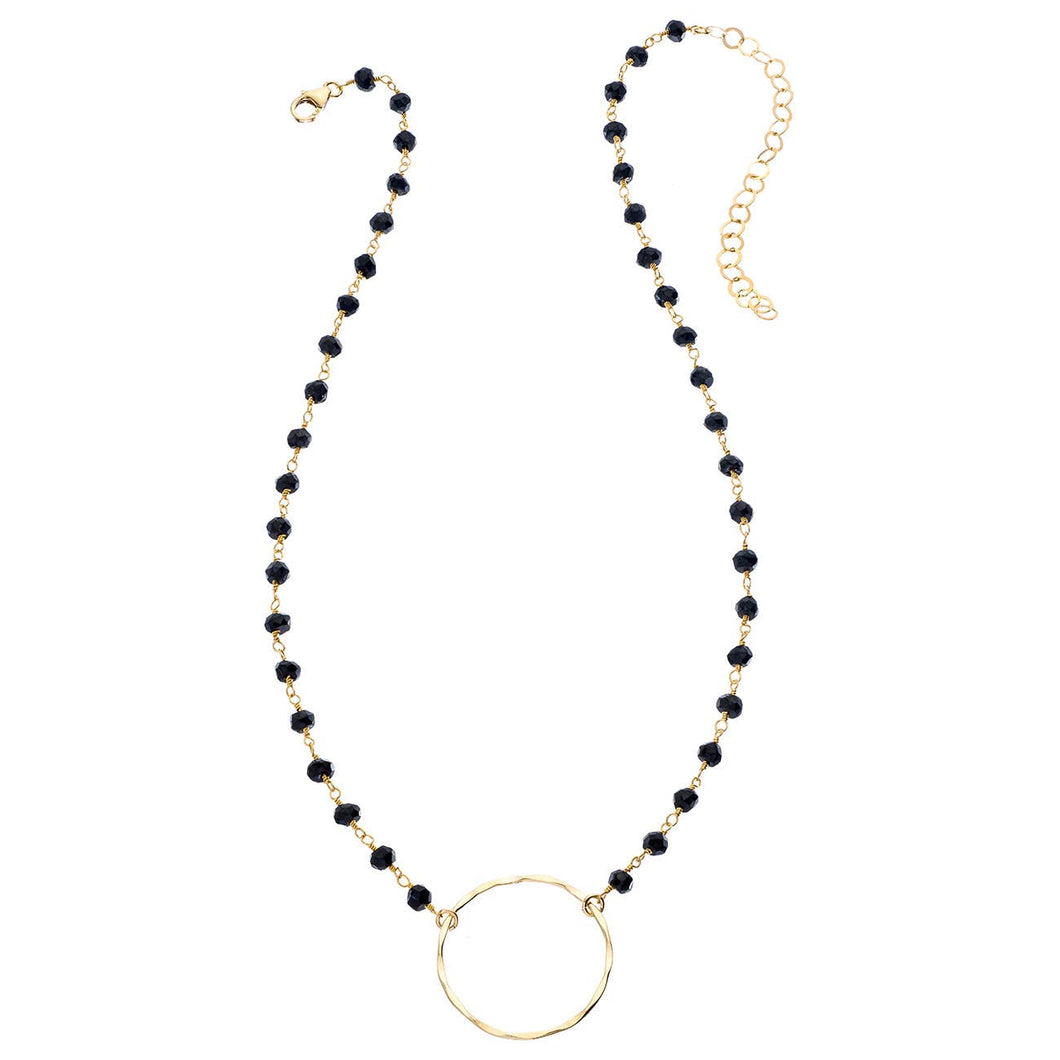 Heather Hawkins - Large Hammered Circle Necklace: Black Spinel