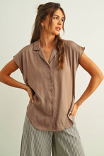 Load image into Gallery viewer, MIOU MUSE - Baby Blue - BUTTON DOWN CAP SLEEVE SHIRT
