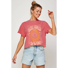 Load image into Gallery viewer, Illustrated Society - HERE COMES THE SUN  GRAPHIC CROP TOP: IVORY / S
