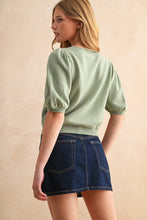 Load image into Gallery viewer, MIOU MUSE - PUFF SHORT SLEEVE CARDIGAN- Sage
