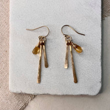 Load image into Gallery viewer, Elysium Jewelry - Hammered Fringe and Stone Earrings: Gold Filled / Herkimer Diamond
