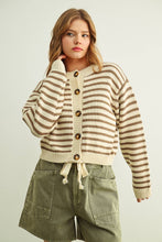 Load image into Gallery viewer, MIOU MUSE - BROWN STRIPED BUTTON FRONT CARDIGAN
