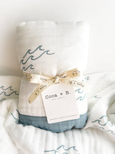 Load image into Gallery viewer, Coca + B. - Nautical Surfer Wave Organic Bamboo Blanket
