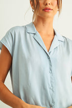 Load image into Gallery viewer, MIOU MUSE - Baby Blue - BUTTON DOWN CAP SLEEVE SHIRT
