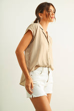 Load image into Gallery viewer, MIOU MUSE - Baby Blue - BUTTON DOWN CAP SLEEVE SHIRT
