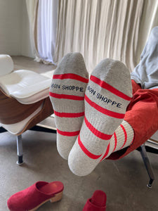 Striped Boyfriend Socks: Red Stripe