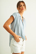Load image into Gallery viewer, MIOU MUSE - Baby Blue - BUTTON DOWN CAP SLEEVE SHIRT
