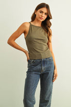 Load image into Gallery viewer, MIOU MUSE - BLACK SQUARE NECK RIBBED TANK TOP
